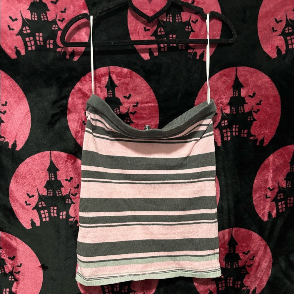 Striped Pink and Gray Women's tube top